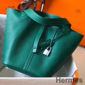 Hermes Picotin Lock 22 Bag In Vert Vertigo Clemence Leather