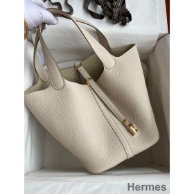Hermes Picotin Lock 22 Handmade Bag in Craie Clemence Leather