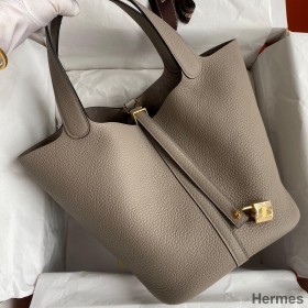 Hermes Picotin Lock 22 Handmade Bag in Gris Asphalt Clemence Leather