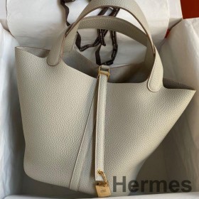 Hermes Picotin Lock 22 Handmade Bag in Pearl Grey Clemence Leather