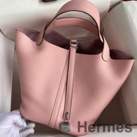 Hermes Picotin Lock 22 Handmade Bag in Pink Clemence Leather
