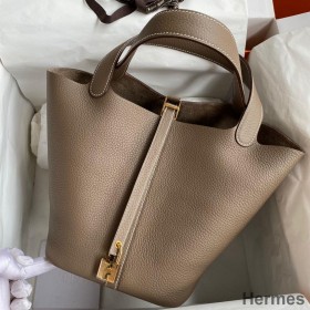 Hermes Picotin Lock 22 Handmade Bag in Taupe Clemence Leather