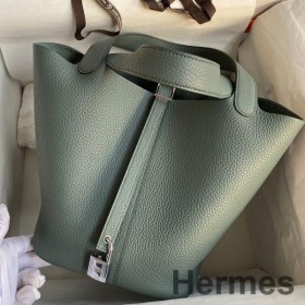 Hermes Picotin Lock 22 Handmade Bag in Vert Amande Clemence Leather