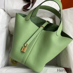 Hermes Picotin Lock 22 Handmade Bag in Vert Criquet Clemence Leather