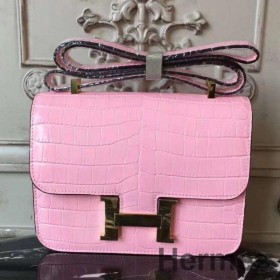 Hermes Pink Constance MM 24cm Crocodile Bag
