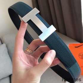 Hermes Quizz 32mm Reversible Belt In Blue Clemence Leather