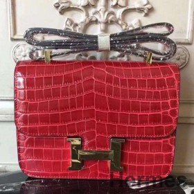 Hermes Red Constance MM 24cm Crocodile Bag