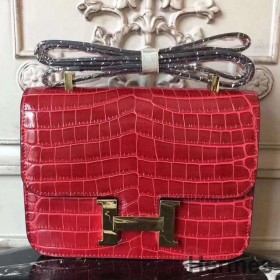 Hermes Red Constance MM 24cm Crocodile Bag