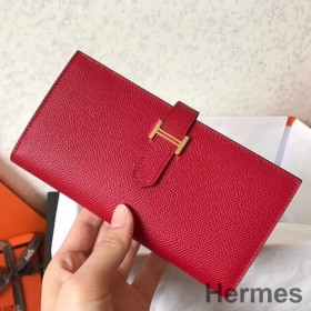 Hermes Red Epsom Bearn Gusset Wallet