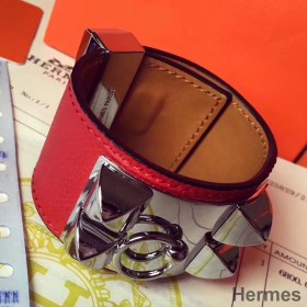 Hermes Red Epsom Collier de Chien Bracelet Size S