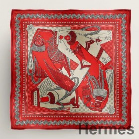 Hermes Red Zouaves et Dragons Bandana Shawl 140