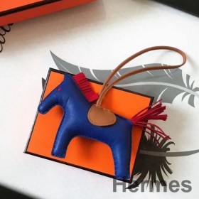 Hermes Rodeo Horse Bag Charm In Blue/Camarel/Red Leather
