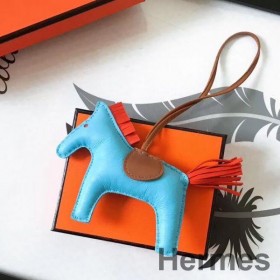 Hermes Rodeo Horse Bag Charm In Ciel/Camarel/Orange Leather