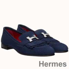 Hermes Royal Loafers In Blue Suede Leather