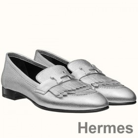 Hermes Royal Loafers In Silver Metallic Lambskin