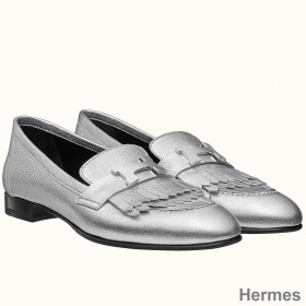 Hermes Royal Loafers In Silver Metallic Lambskin