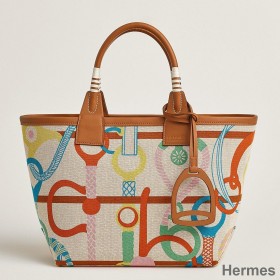 Hermes Steeple 25 Bag in H Plume Canvas with Clic Clac Panoplie Equestre