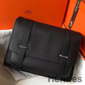 Hermes Steve 35 Messenger Bag In Black Clemence Calfskin