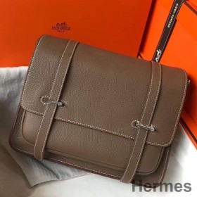 Hermes Steve 35 Messenger Bag In Taupe Clemence Calfskin