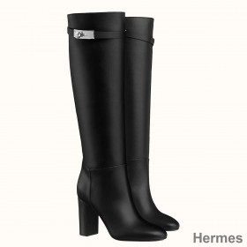 Hermes Story Boots In Black Calfskin Leather