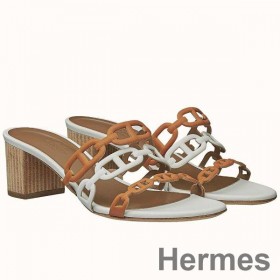 Hermes Tandem Sandals In Brown/White Lambskin
