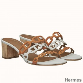Hermes Tandem Sandals In Brown/White Lambskin