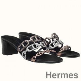 Hermes Tandem Sandals In Gold/Silver Lambskin