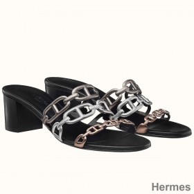 Hermes Tandem Sandals In Gold/Silver Lambskin