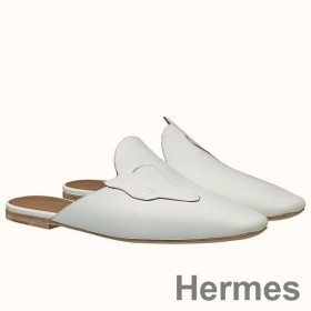 Hermes Tangeria Mules In White Calfskin
