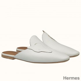 Hermes Tangeria Mules In White Calfskin