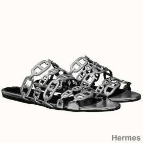 Hermes Thalassa Sandals In Silver Metallic Calfskin