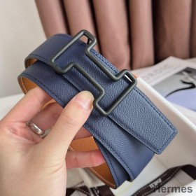 Hermes Tonight Reversible Matte Belt 38MM in Blue and Gold Epsom Calfskin