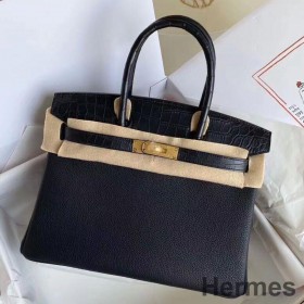 Hermes Touch Birkin 30 Bag In Black Matte Niloticus Crocodile Skin