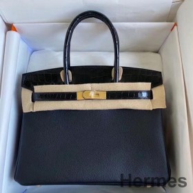Hermes Touch Birkin 30 Bag In Black Shiny Niloticus Crocodile Skin