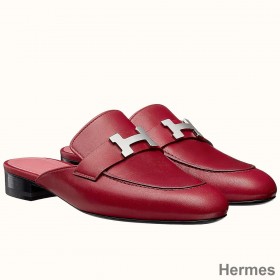 Hermes Trocadero Mules In Red Goatskin