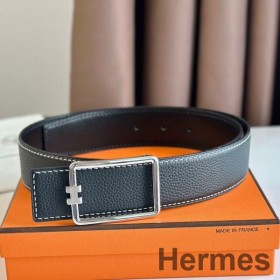 Hermes Tube H Reversible Belt 38MM in Black Clemence Leather