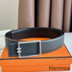 Hermes Tube H Reversible Belt 38MM in Black Clemence Leather