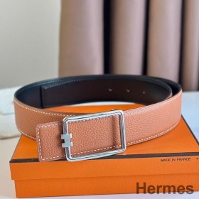 Hermes Tube H Reversible Belt 38MM in Gold Clemence Leather