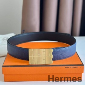 Hermes Typo Reversible Belt 32MM in Blue Epsom Calfskin