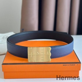 Hermes Typo Reversible Belt 32MM in Blue Epsom Calfskin