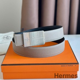 Hermes Typo Reversible Belt 32MM in Grey Epsom Calfskin