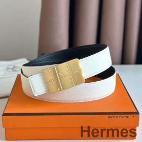 Hermes Typo Reversible Belt 32MM in White Epsom Calfskin