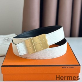 Hermes Typo Reversible Belt 32MM in White Epsom Calfskin
