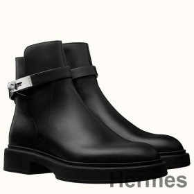 Hermes Veo Ankle Boots In Black Calfskin