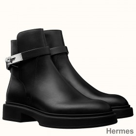 Hermes Veo Ankle Boots In Black Calfskin
