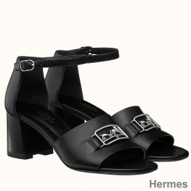 Hermes Viaggio 60MM Sandals In Black Leather