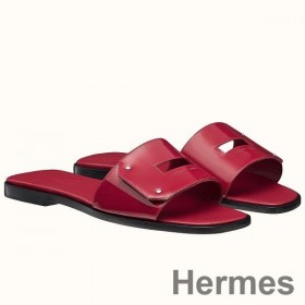 Hermes View Sandals In Ruby Patent Leather