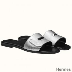 Hermes View Sandals In Silver Epsom Leather