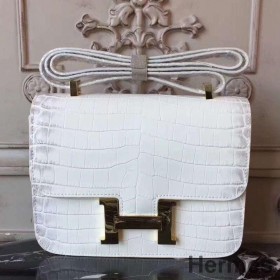 Hermes White Constance MM 24cm Crocodile Bag