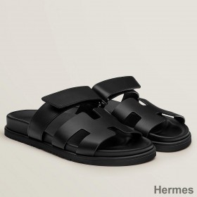 Hermes Women's Chypre Sandals In Black Calfskin